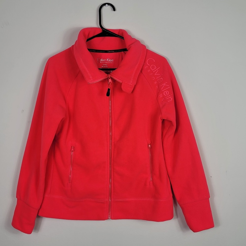 Calvin Klein Performance Fleece Jacket Neon Pink Small Full Zip Running Workout